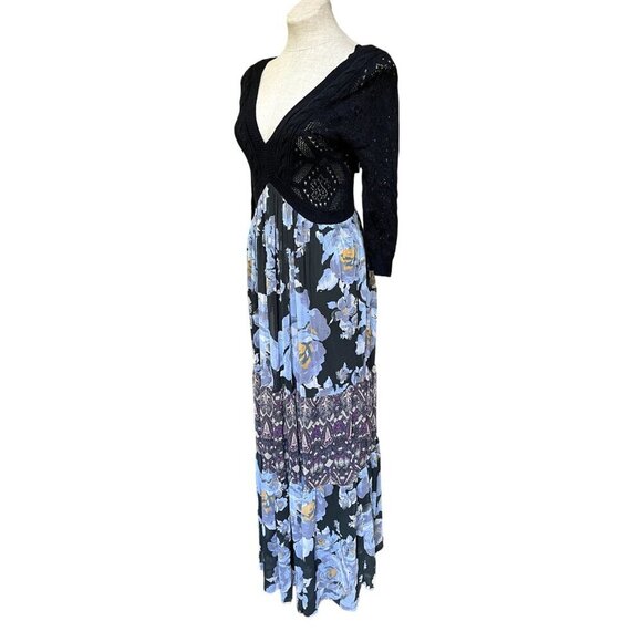 Free People RARE NWT Blue Ethic Rose Crochet Knit Tiered Floral Maxi Dress Bohem - Picture 5 of 13